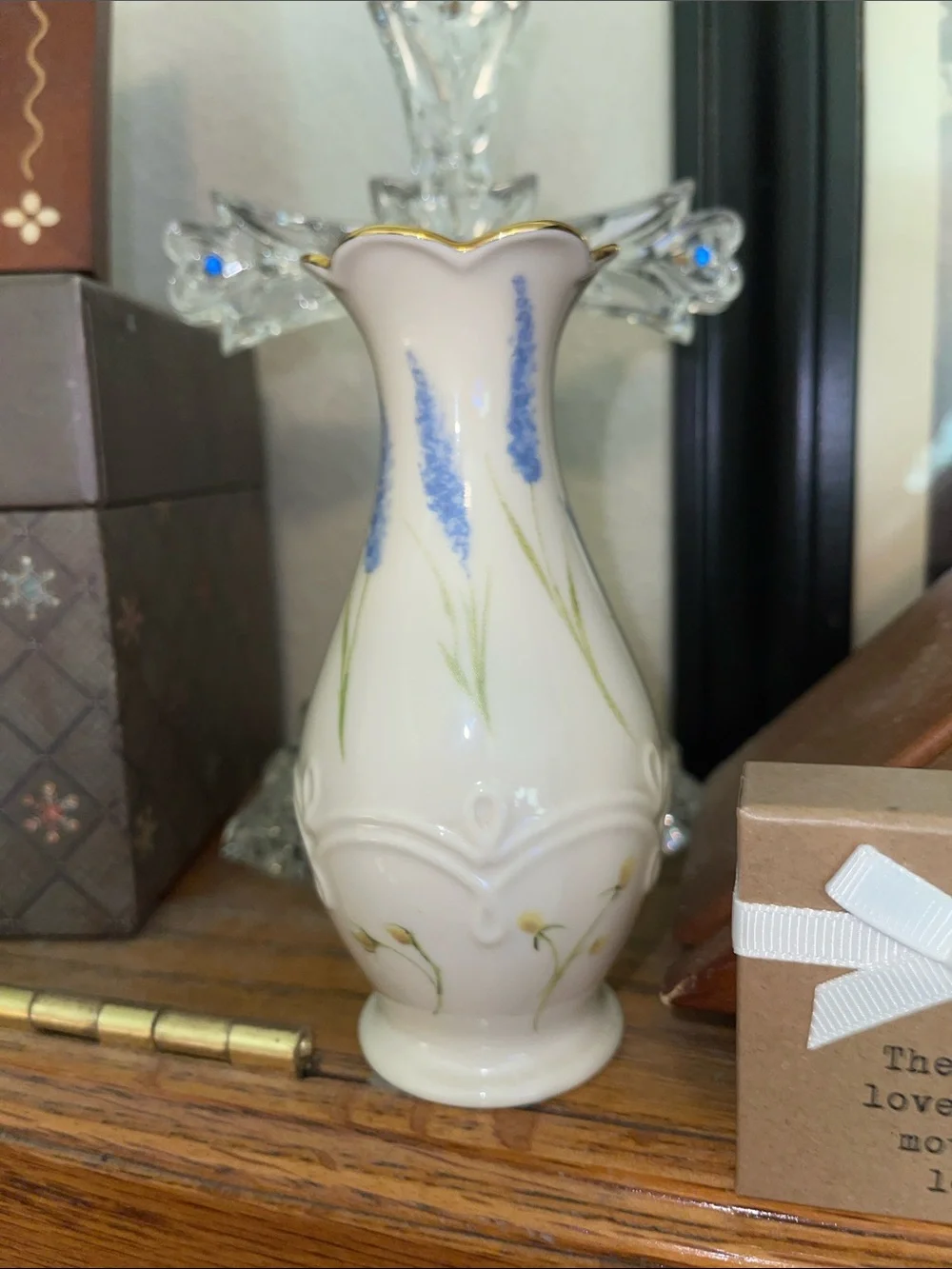 LENOX 5” Elegant Cream Floral Porcelain Bud Vase with Blue Accents